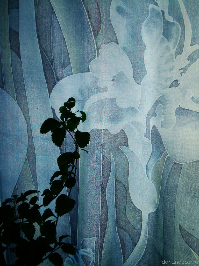 художница Ирина Агалакова — холодный батик по шелку — декоративный фрагмент(4) — растительный орнамент, цветы