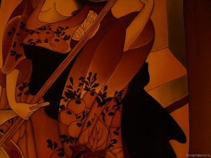 Ирина Агалакова - холодный батик, натуральный шелк. (Декоративный фрагмент). Японский мотив